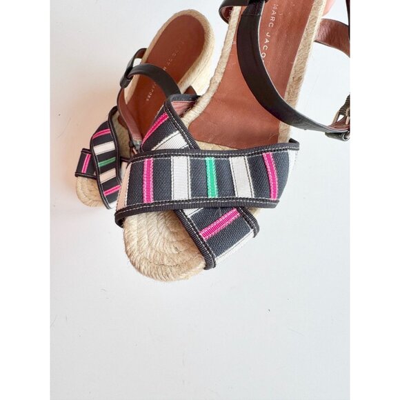 MARC BY MARC JACOBS Striped Grosgrain Leather Espadrille Wedge Sandals, Size 38 - Picture 7 of 15